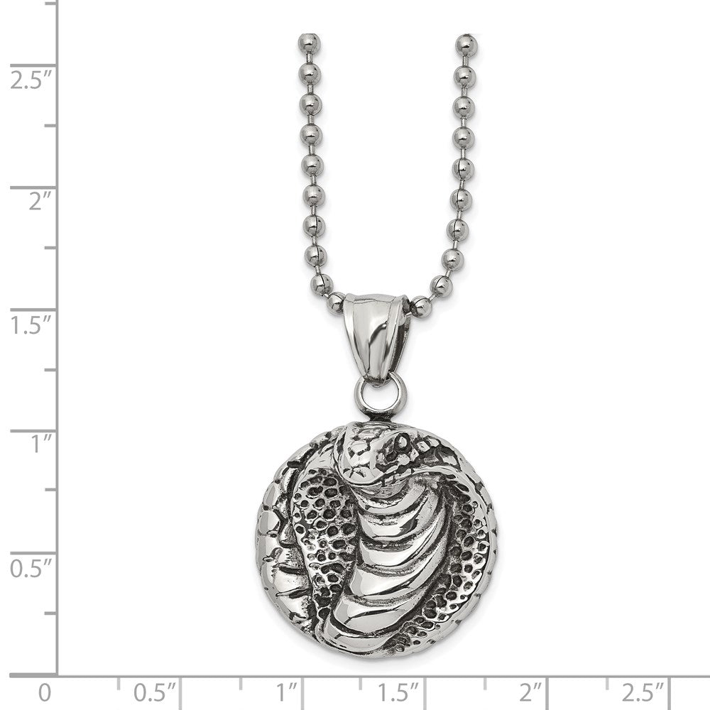 Alternate view of the Men's Stainless Steel Antiqued Round Cobra Necklace, 22 Inch by The Black Bow Jewelry Co.