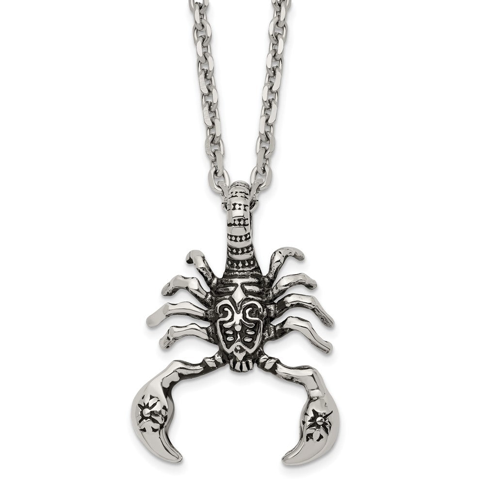 Men's Stainless Steel Antiqued Scorpion Necklace, 24 Inch, Item N23047 by The Black Bow Jewelry Co.