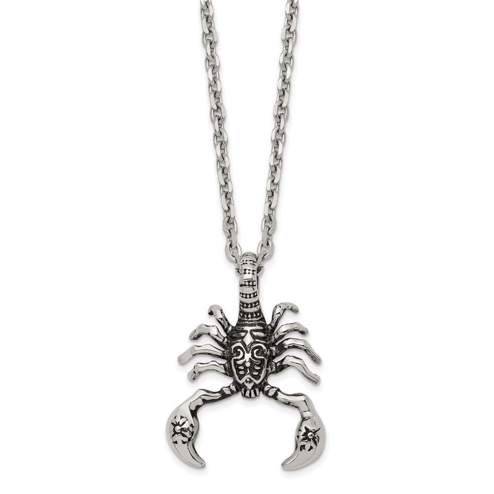 Alternate view of the Men's Stainless Steel Antiqued Scorpion Necklace, 24 Inch by The Black Bow Jewelry Co.
