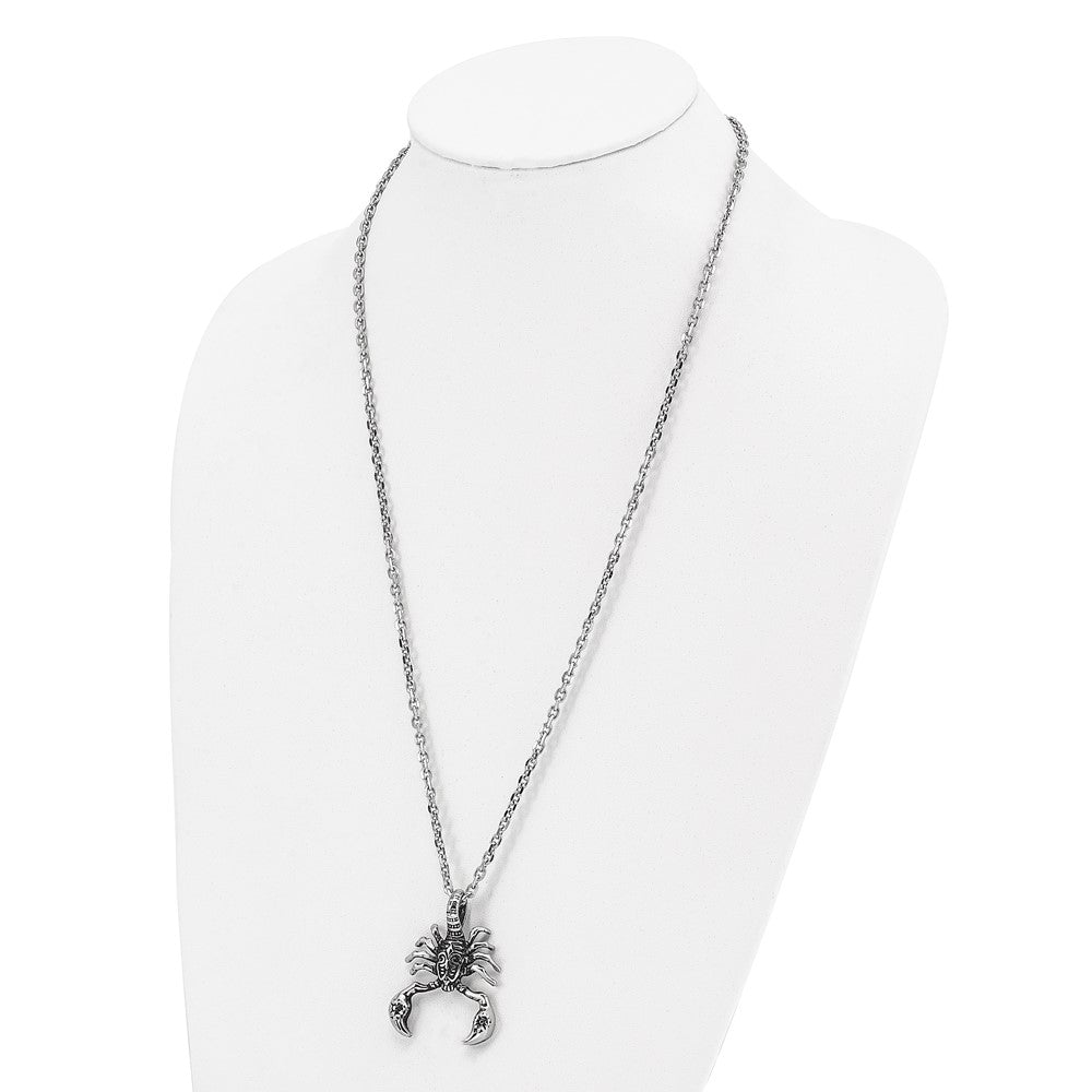Alternate view of the Men's Stainless Steel Antiqued Scorpion Necklace, 24 Inch by The Black Bow Jewelry Co.