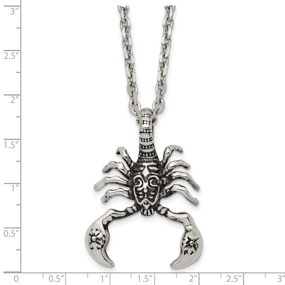 Alternate view of the Men's Stainless Steel Antiqued Scorpion Necklace, 24 Inch by The Black Bow Jewelry Co.