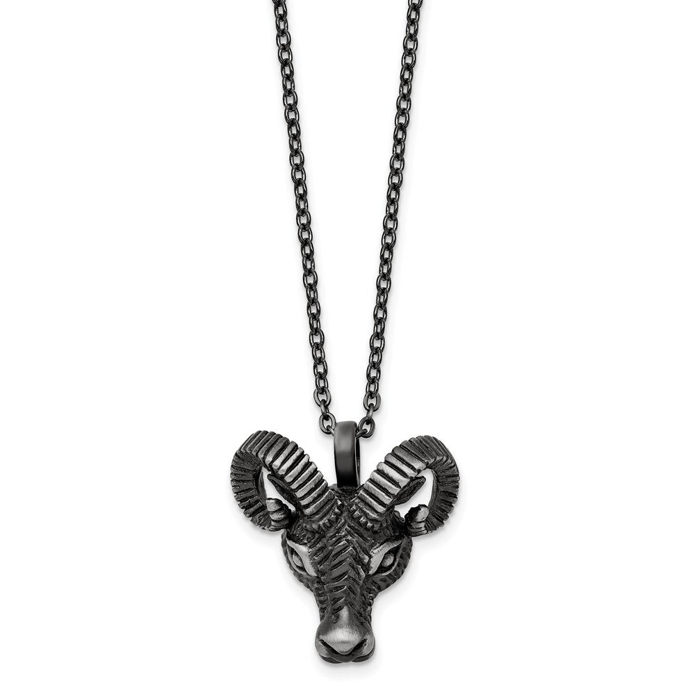 Stainless Steel Antiqued White Bronze-Plated Rams Head Necklace, 24 In, Item N23048 by The Black Bow Jewelry Co.