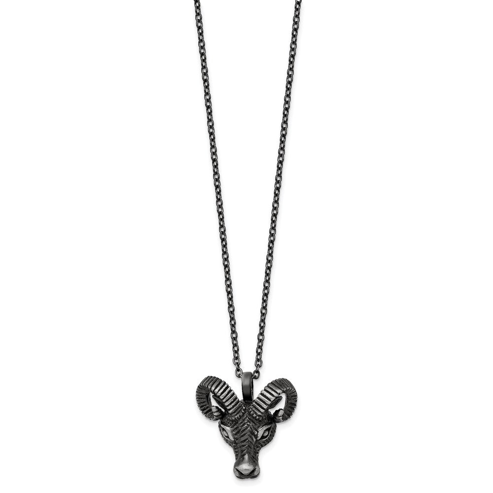 Alternate view of the Stainless Steel Antiqued White Bronze-Plated Rams Head Necklace, 24 In by The Black Bow Jewelry Co.