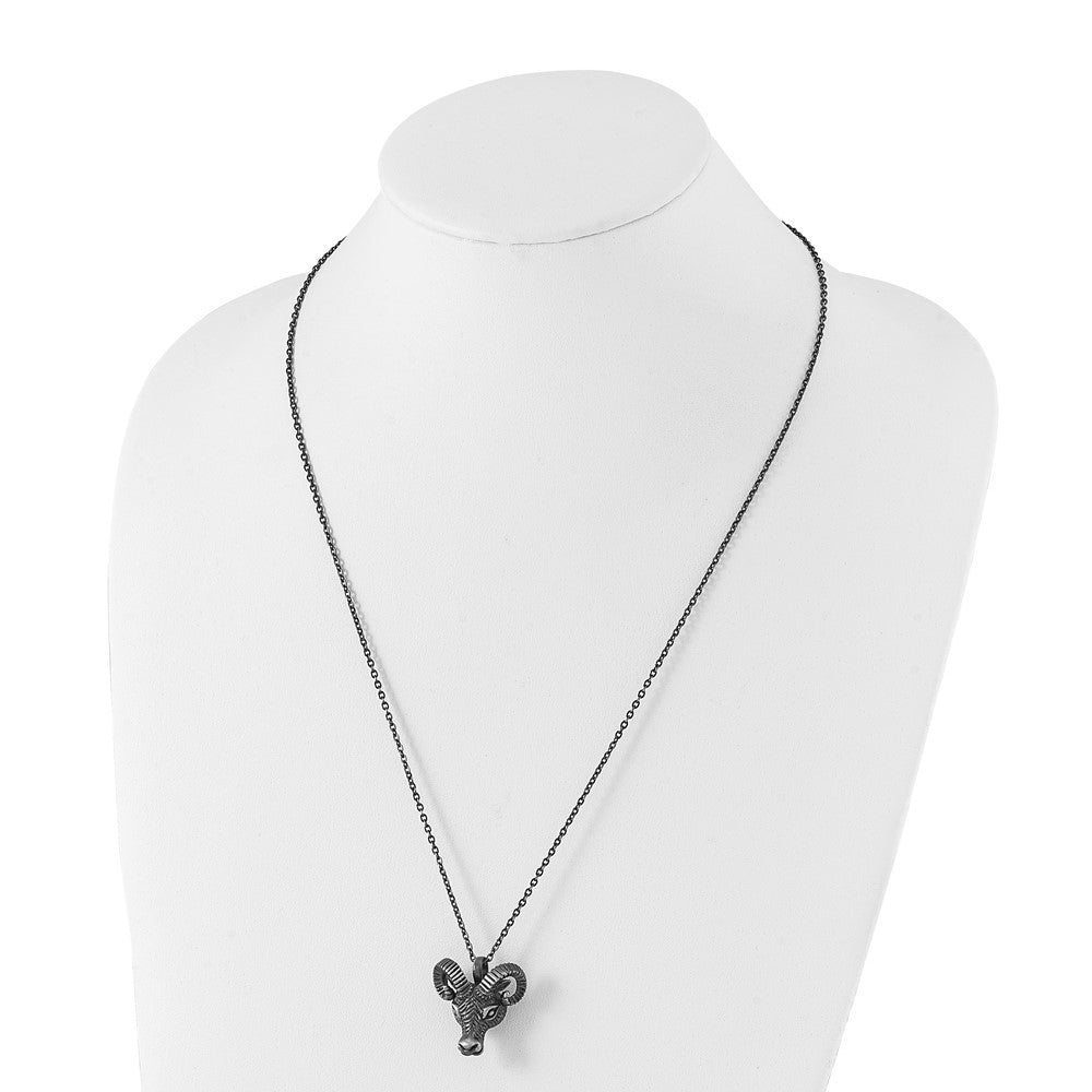 Alternate view of the Stainless Steel Antiqued White Bronze-Plated Rams Head Necklace, 24 In by The Black Bow Jewelry Co.