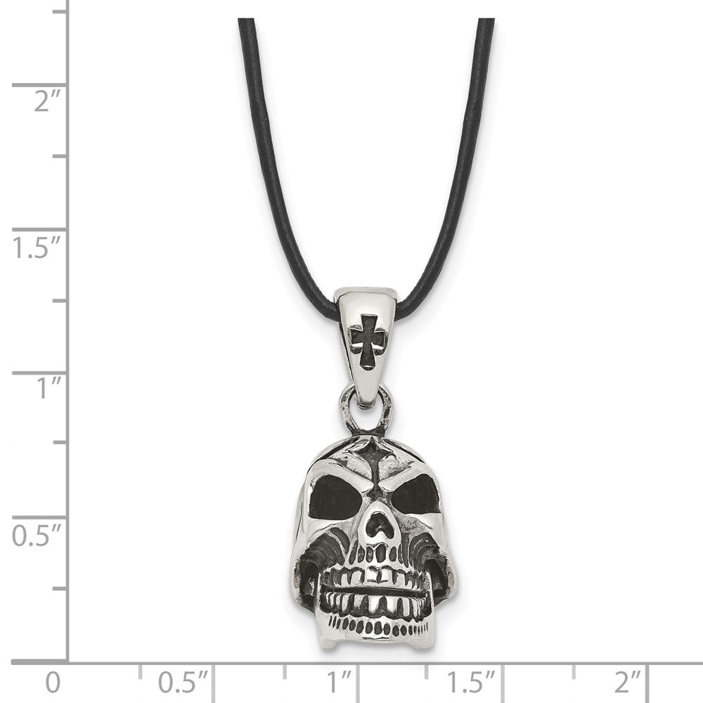 Alternate view of the Stainless Steel & Leather Cord 3D Moveable Skull Necklace, 20 Inch by The Black Bow Jewelry Co.