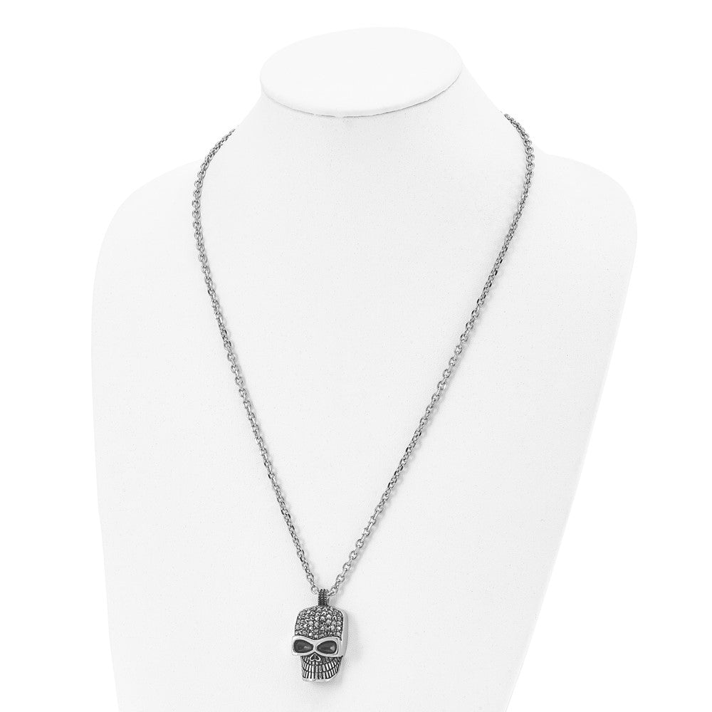 Alternate view of the Men's Stainless Steel & Black Crystal Large Skull Necklace, 24 Inch by The Black Bow Jewelry Co.