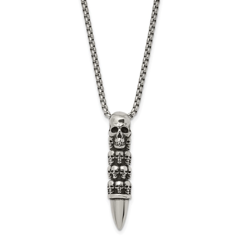 Men's Stainless Steel Skull Totem Bullet Necklace, 25.5 Inch, Item N23059 by The Black Bow Jewelry Co.