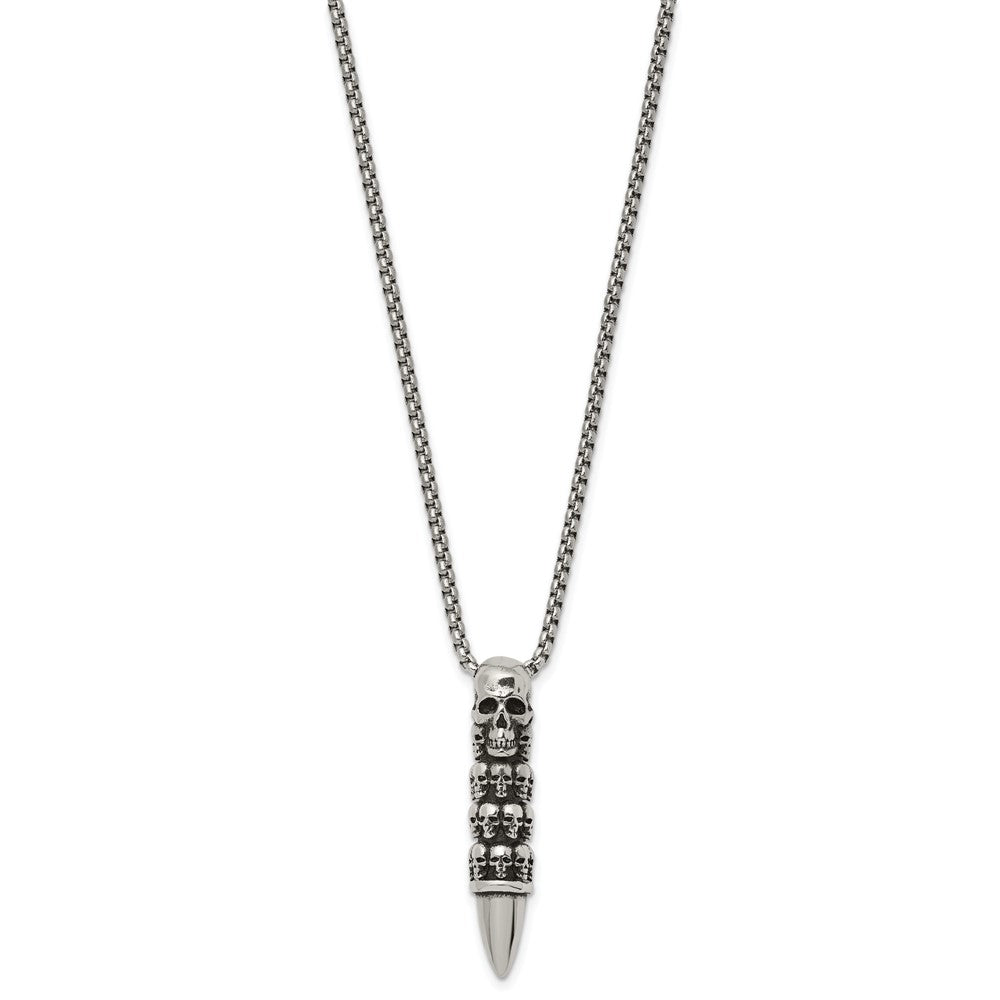 Alternate view of the Men's Stainless Steel Skull Totem Bullet Necklace, 25.5 Inch by The Black Bow Jewelry Co.