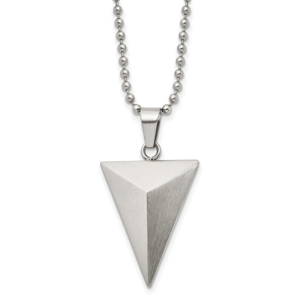 Stainless Steel Brushed Triangle Pyramid Necklace, 22 Inch, Item N23062 by The Black Bow Jewelry Co.