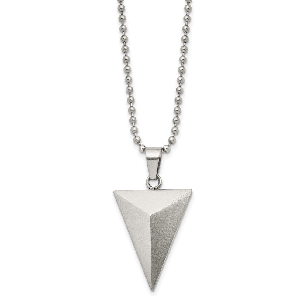 Alternate view of the Stainless Steel Brushed Triangle Pyramid Necklace, 22 Inch by The Black Bow Jewelry Co.