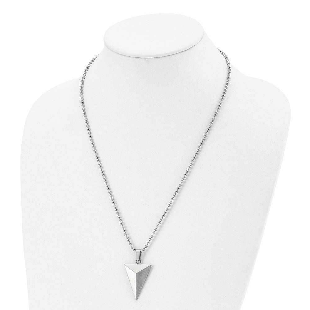 Alternate view of the Stainless Steel Brushed Triangle Pyramid Necklace, 22 Inch by The Black Bow Jewelry Co.