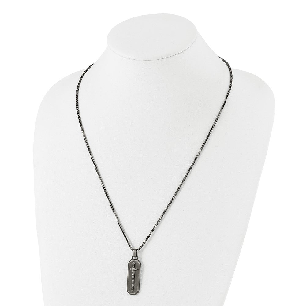 Alternate view of the Stainless Steel Antiqued Brushed Mounted Sword Necklace, 24 Inch by The Black Bow Jewelry Co.