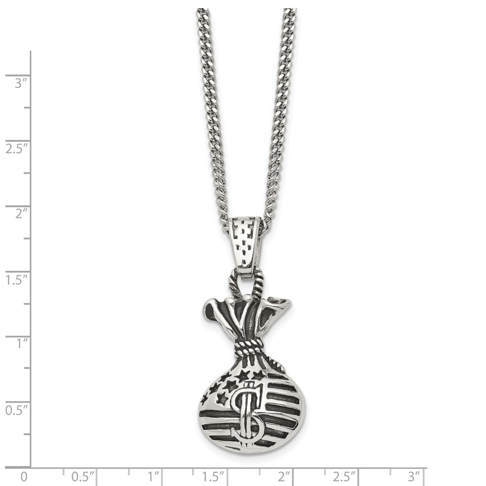 Alternate view of the Stainless Steel Antiqued Money Bag Necklace, 22 Inch by The Black Bow Jewelry Co.