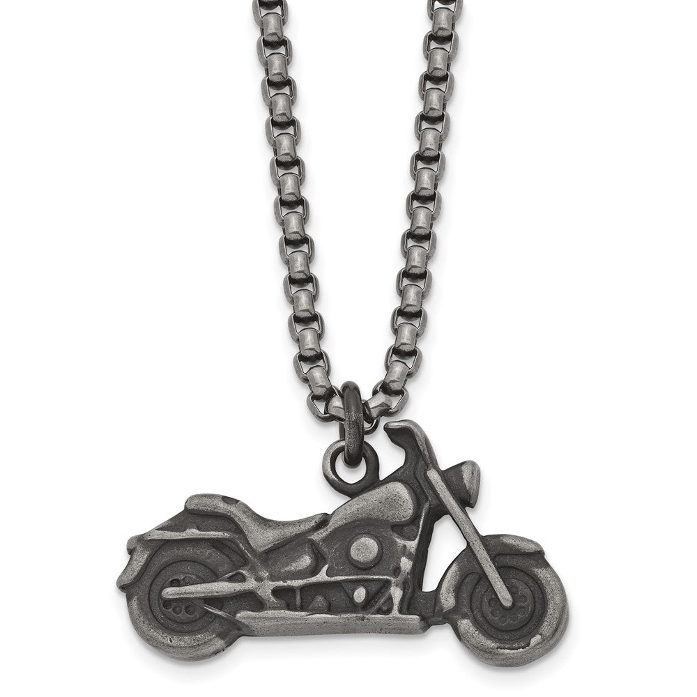 Men's Stainless Steel Antiqued 3D Motorcycle Necklace, 25.5 Inch, Item N23068 by The Black Bow Jewelry Co.