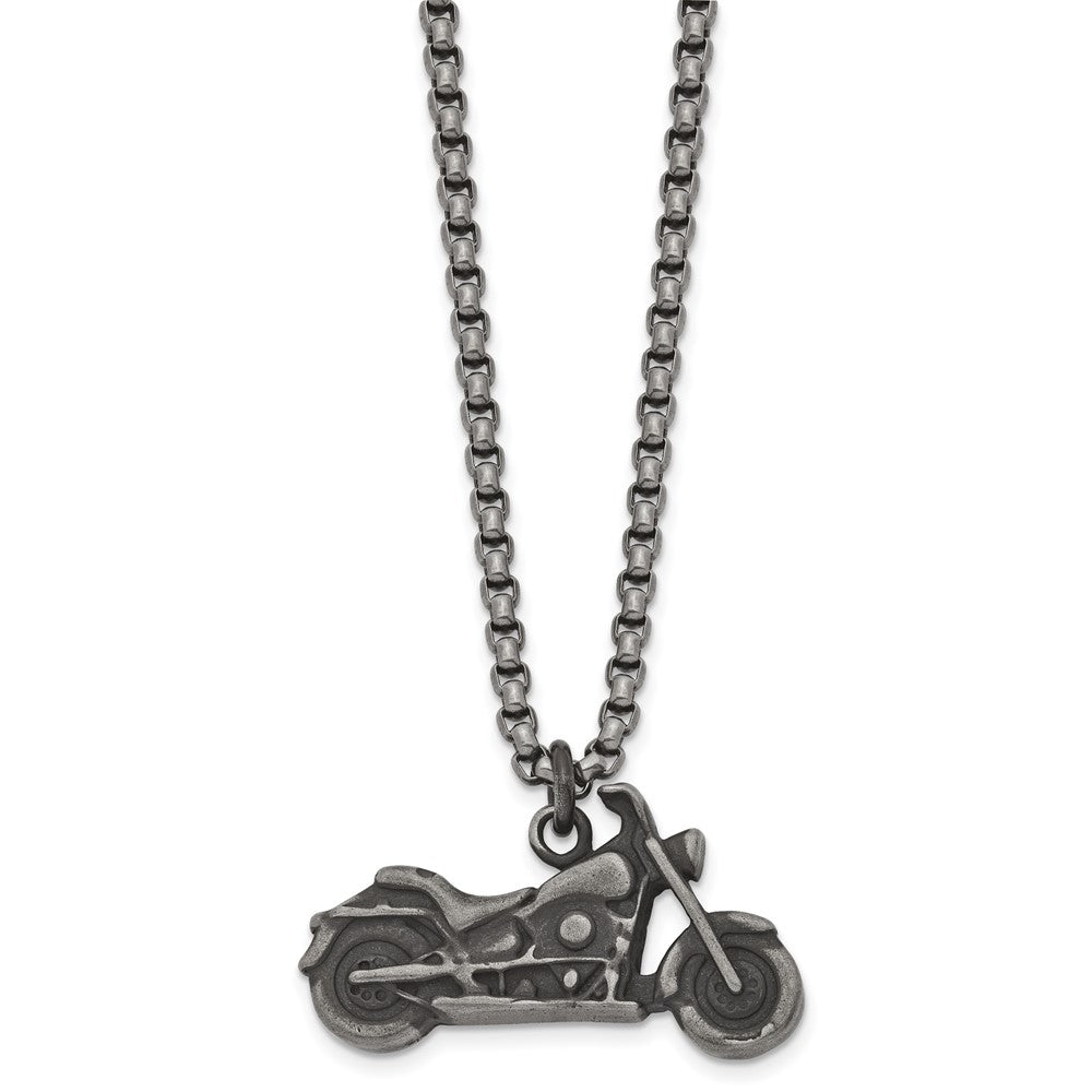 Alternate view of the Men's Stainless Steel Antiqued 3D Motorcycle Necklace, 25.5 Inch by The Black Bow Jewelry Co.