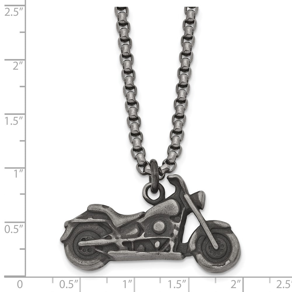 Alternate view of the Men's Stainless Steel Antiqued 3D Motorcycle Necklace, 25.5 Inch by The Black Bow Jewelry Co.