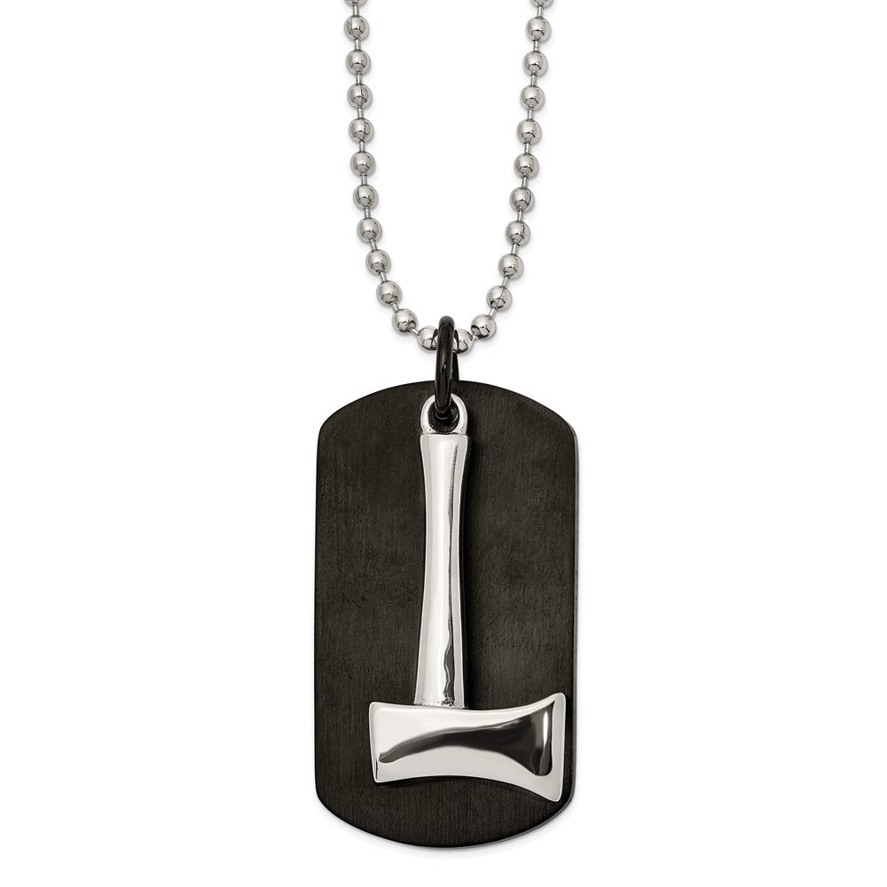 Men's Stainless Steel & Black Plated Axe & Dog Tag Necklace, 24 Inch, Item N23075 by The Black Bow Jewelry Co.