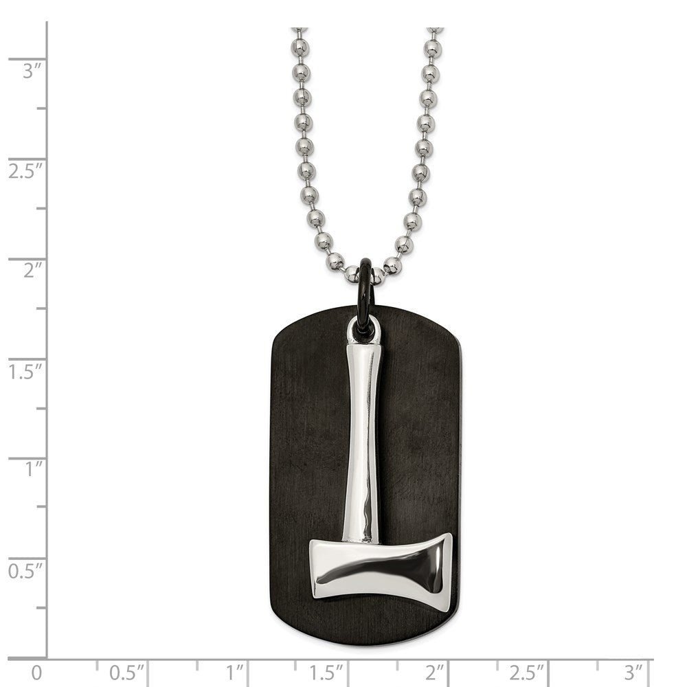 Alternate view of the Men's Stainless Steel & Black Plated Axe & Dog Tag Necklace, 24 Inch by The Black Bow Jewelry Co.