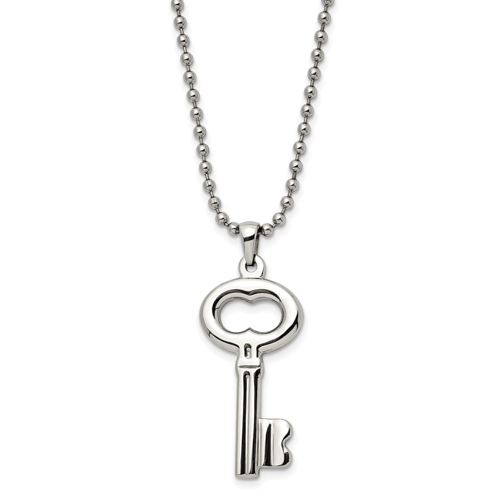 Stainless Steel Polished Key Pendant Necklace, 24 Inch, Item N23076 by The Black Bow Jewelry Co.