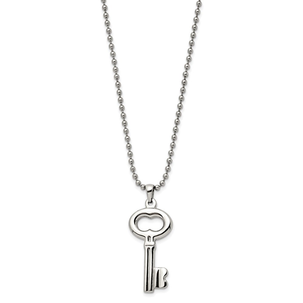 Alternate view of the Stainless Steel Polished Key Pendant Necklace, 24 Inch by The Black Bow Jewelry Co.