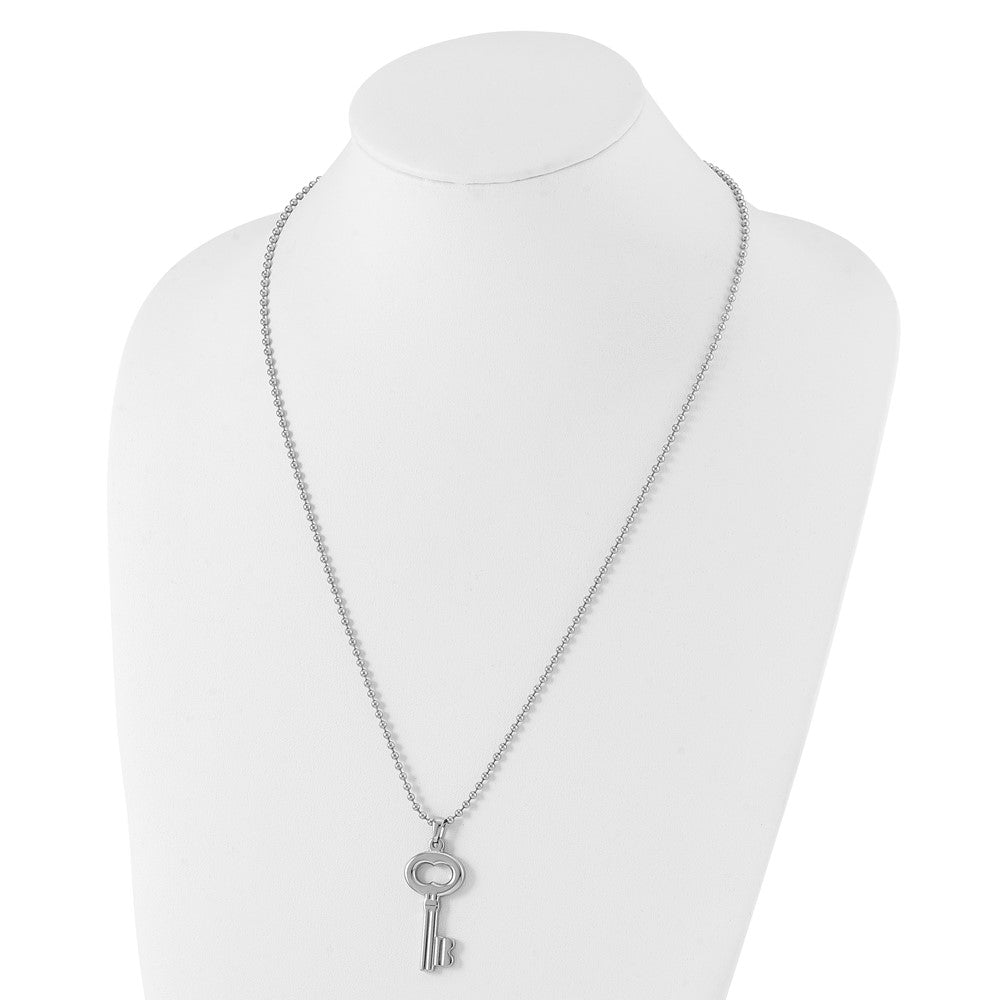 Alternate view of the Stainless Steel Polished Key Pendant Necklace, 24 Inch by The Black Bow Jewelry Co.