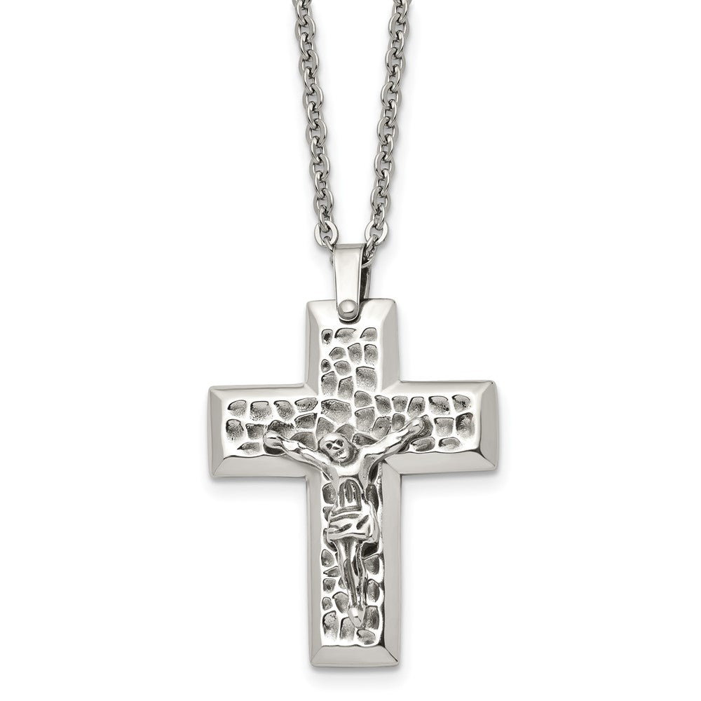 Men&#39;s Stainless Steel Textured Crucifix Cross Necklace, 20 Inch, Item N23077 by The Black Bow Jewelry Co.
