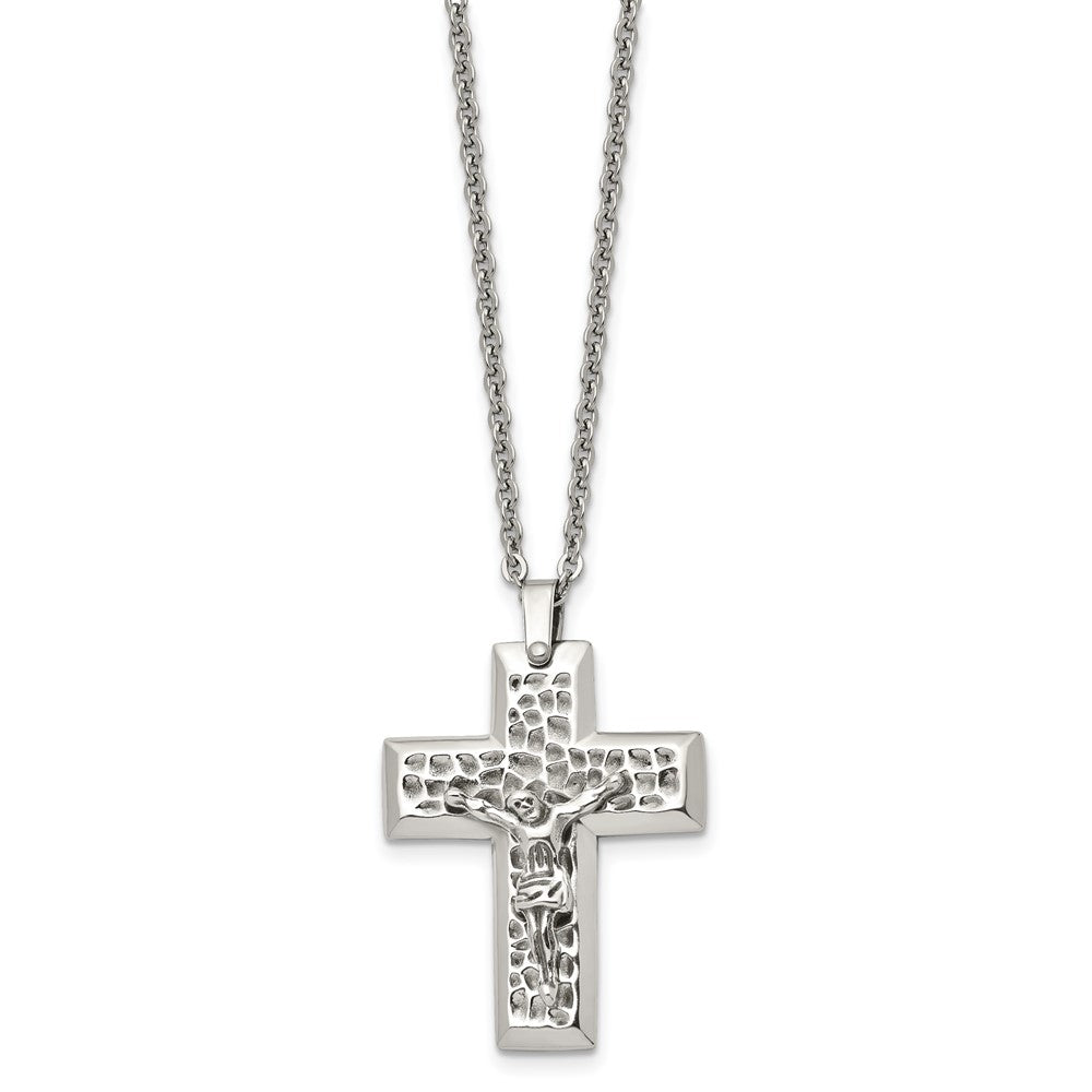 Alternate view of the Men&#39;s Stainless Steel Textured Crucifix Cross Necklace, 20 Inch by The Black Bow Jewelry Co.