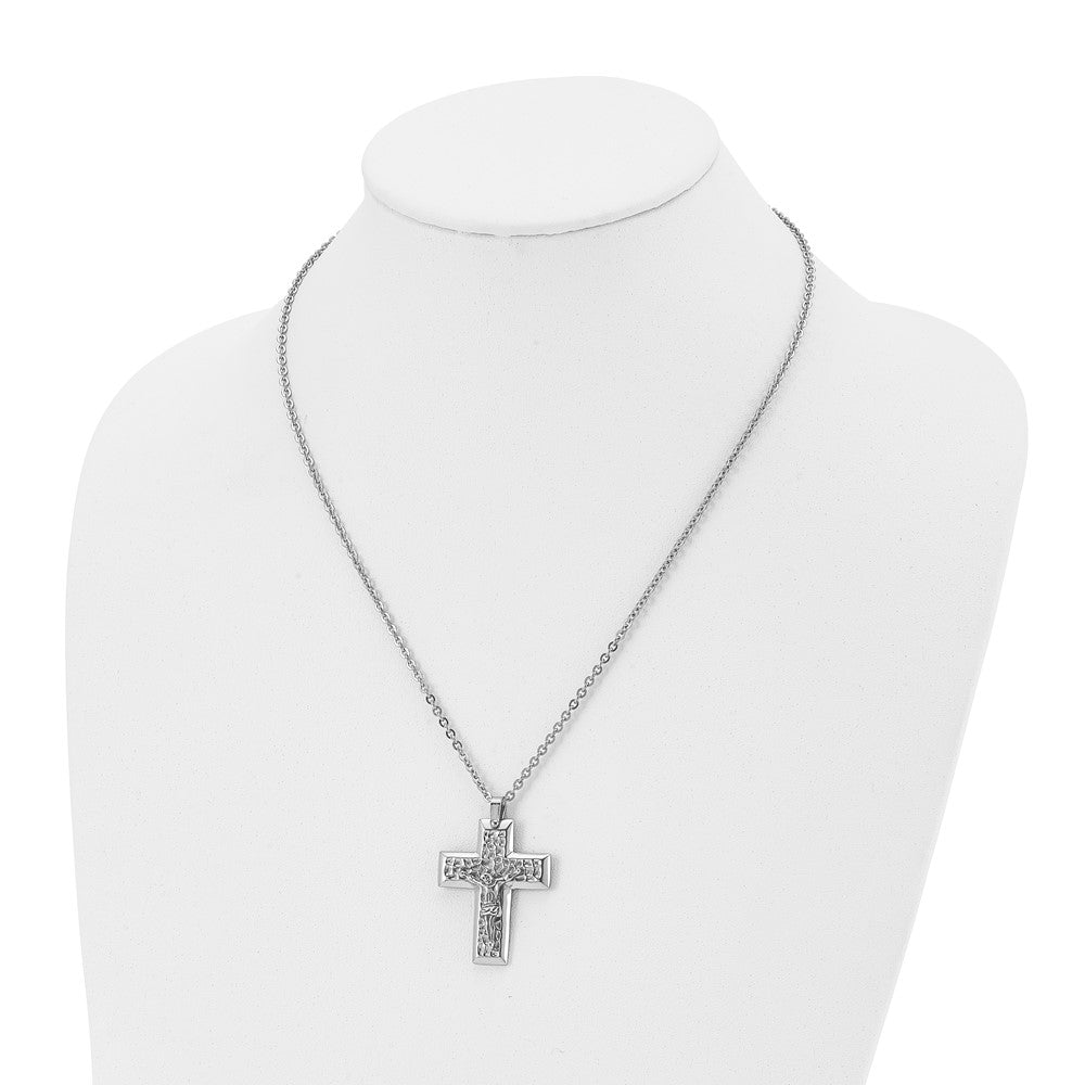 Alternate view of the Men&#39;s Stainless Steel Textured Crucifix Cross Necklace, 20 Inch by The Black Bow Jewelry Co.