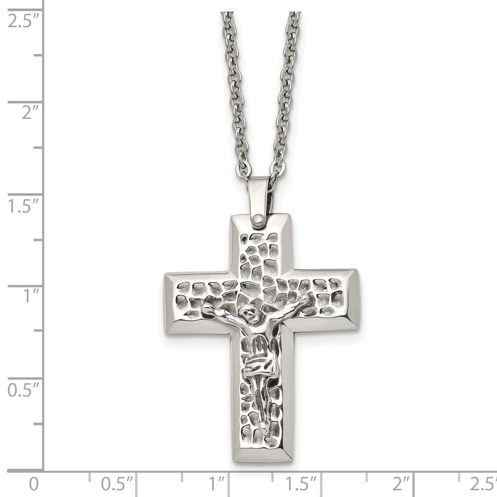 Alternate view of the Men&#39;s Stainless Steel Textured Crucifix Cross Necklace, 20 Inch by The Black Bow Jewelry Co.