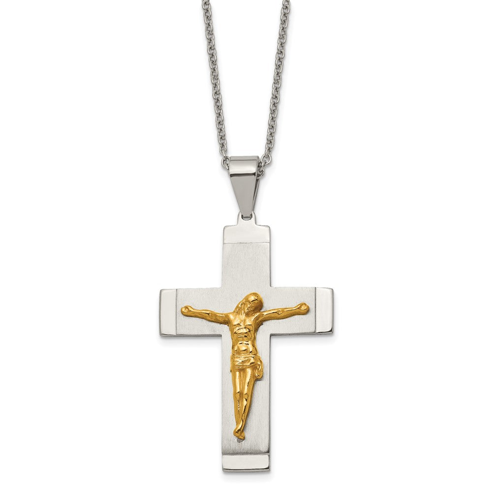 Alternate view of the Stainless Steel & Gold Tone Plated Large Crucifix Necklace, 20 Inch by The Black Bow Jewelry Co.