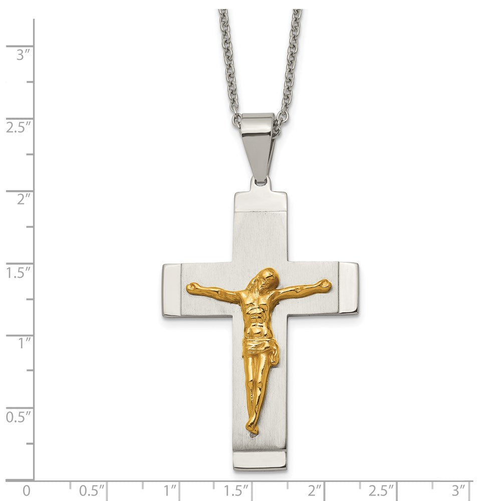 Alternate view of the Stainless Steel & Gold Tone Plated Large Crucifix Necklace, 20 Inch by The Black Bow Jewelry Co.