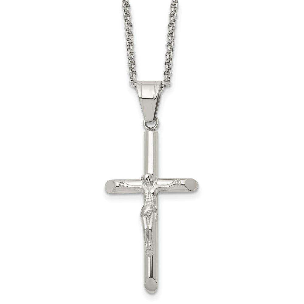 Stainless Steel Polished Crucifix Cross Necklace, 22 Inch, Item N23083 by The Black Bow Jewelry Co.