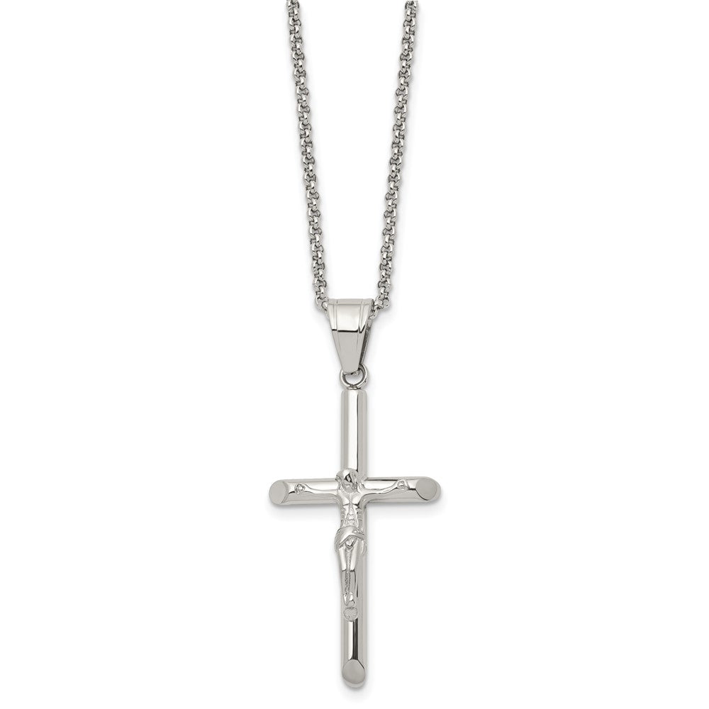 Alternate view of the Stainless Steel Polished Crucifix Cross Necklace, 22 Inch by The Black Bow Jewelry Co.