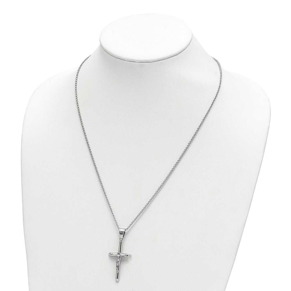Alternate view of the Stainless Steel Polished Crucifix Cross Necklace, 22 Inch by The Black Bow Jewelry Co.