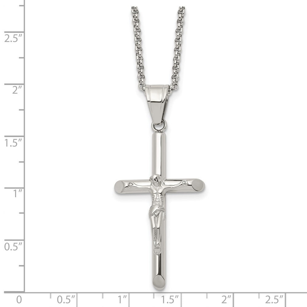 Alternate view of the Stainless Steel Polished Crucifix Cross Necklace, 22 Inch by The Black Bow Jewelry Co.