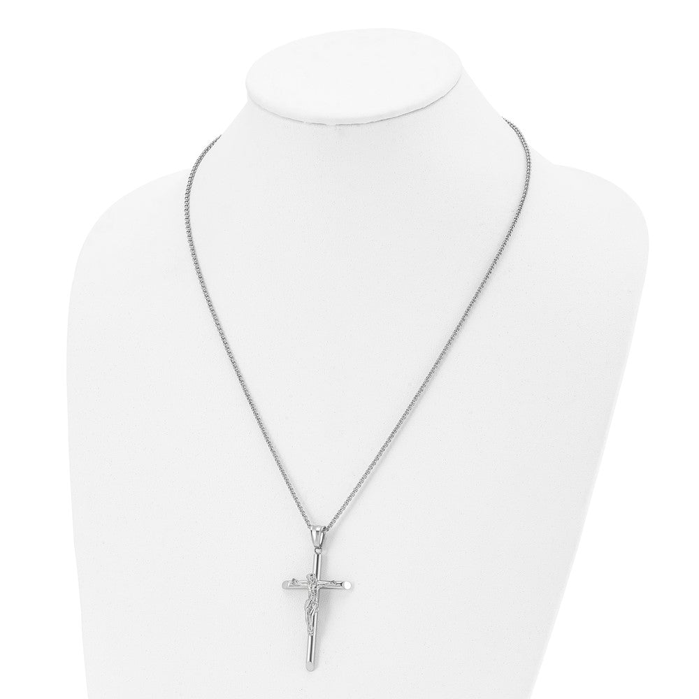 Alternate view of the Stainless Steel Large Polished Crucifix Cross Necklace, 22 Inch by The Black Bow Jewelry Co.