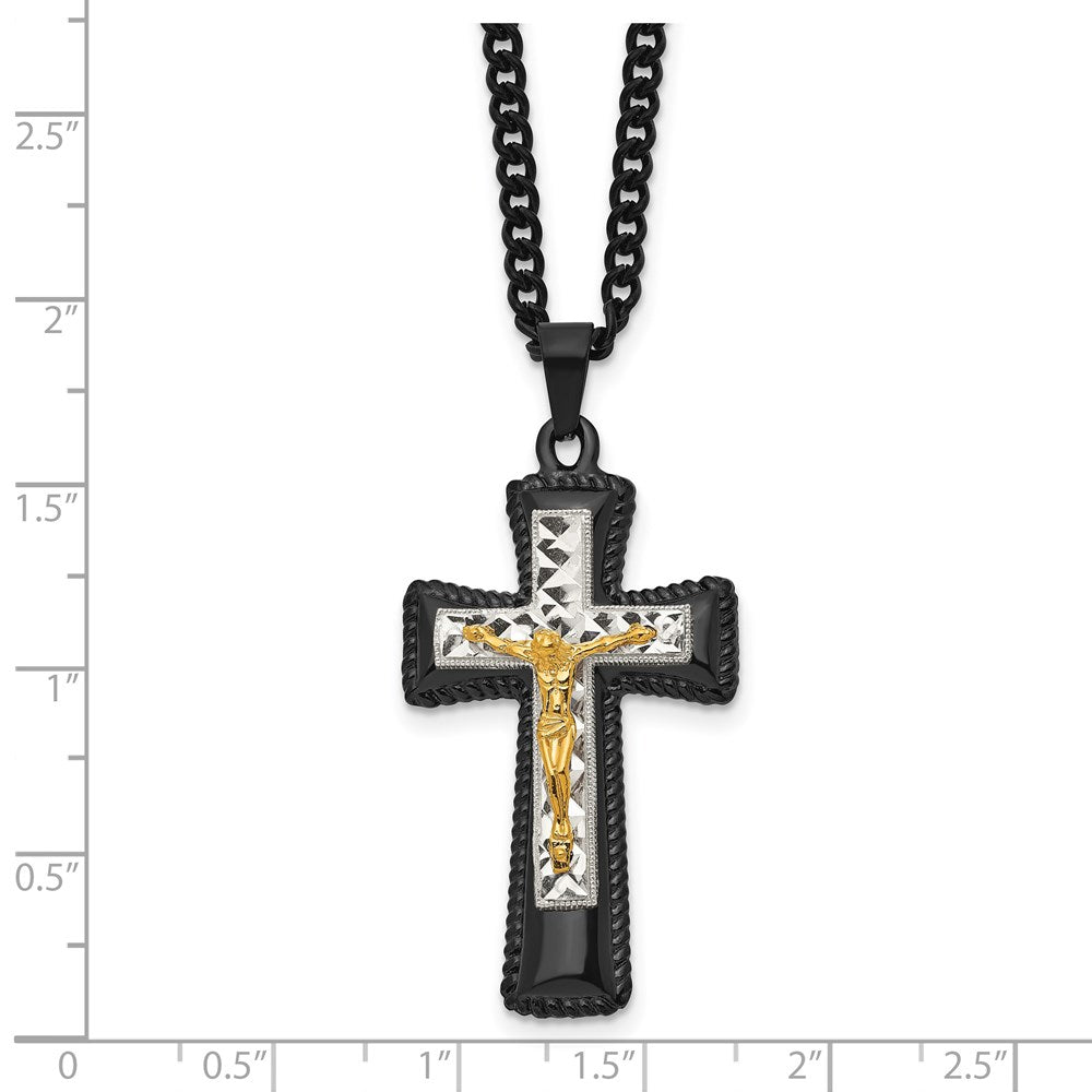 Alternate view of the Men's Stainless Steel Tri-Color Crucifix Cross Necklace, 24 Inch by The Black Bow Jewelry Co.
