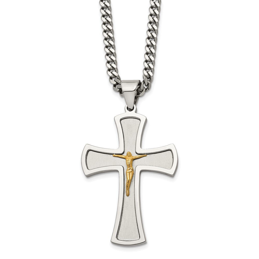 Stainless Steel & Gold Tone XL Crucifix Maltese Cross Necklace, 24 In, Item N23088 by The Black Bow Jewelry Co.