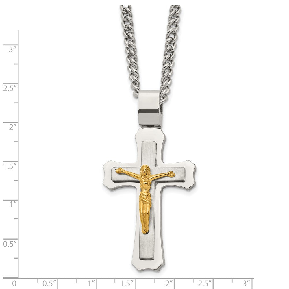 Alternate view of the Men&#39;s Stainless Steel &amp; Gold Tone Large Crucifix Necklace, 24 Inch by The Black Bow Jewelry Co.
