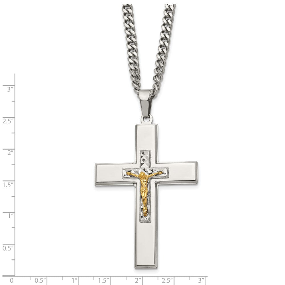 Alternate view of the Men&#39;s Stainless Steel &amp; Gold Tone XL Crucifix Necklace, 24 Inch by The Black Bow Jewelry Co.