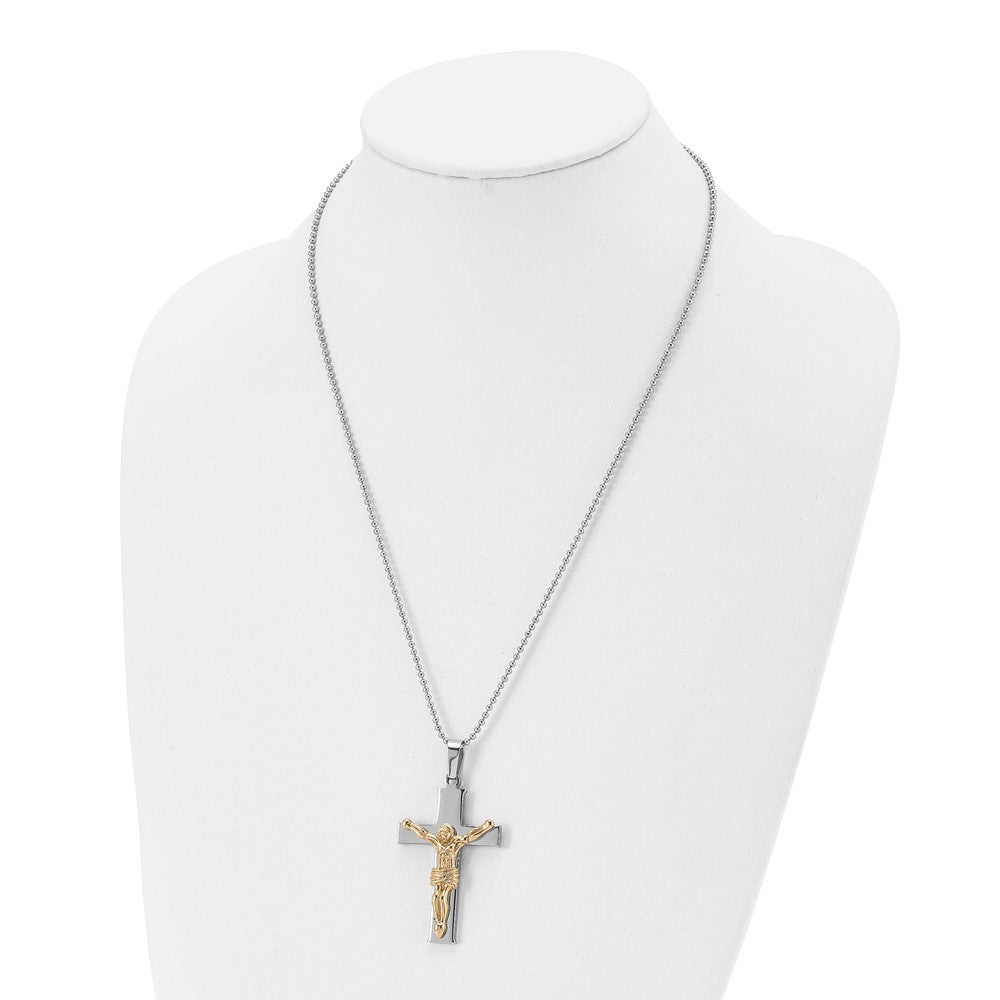 Alternate view of the Men&#39;s Stainless Steel Gold Tone Plated Crucifix Necklace, 22 Inch by The Black Bow Jewelry Co.
