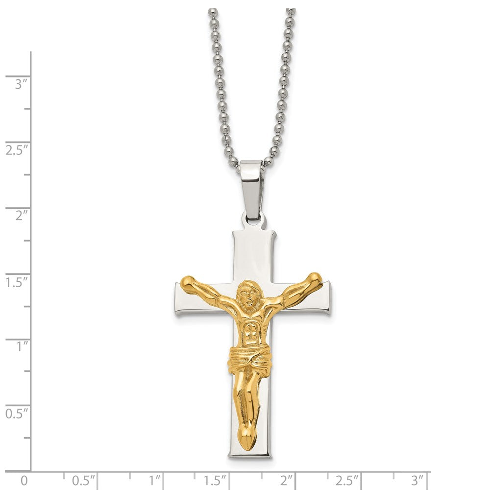 Alternate view of the Men&#39;s Stainless Steel Gold Tone Plated Crucifix Necklace, 22 Inch by The Black Bow Jewelry Co.