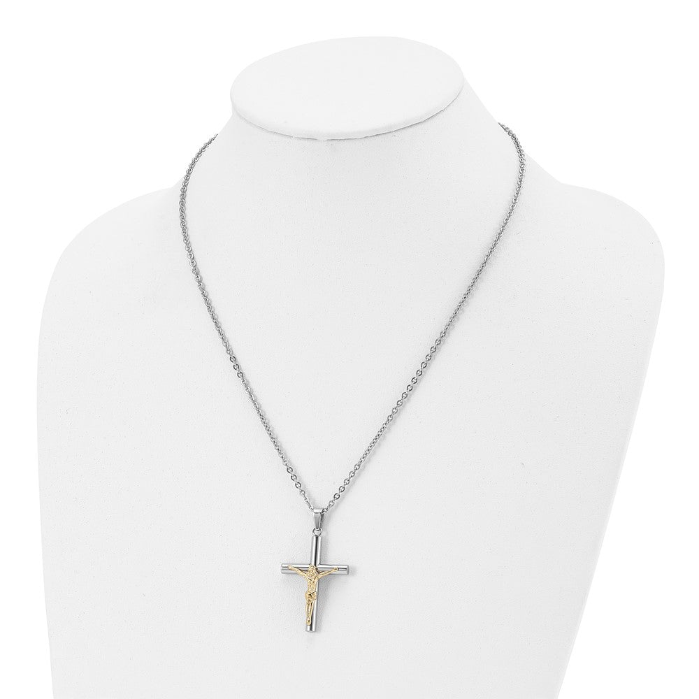 Alternate view of the Stainless Steel Gold Tone Plated Crucifix Tube Cross Necklace, 20 Inch by The Black Bow Jewelry Co.