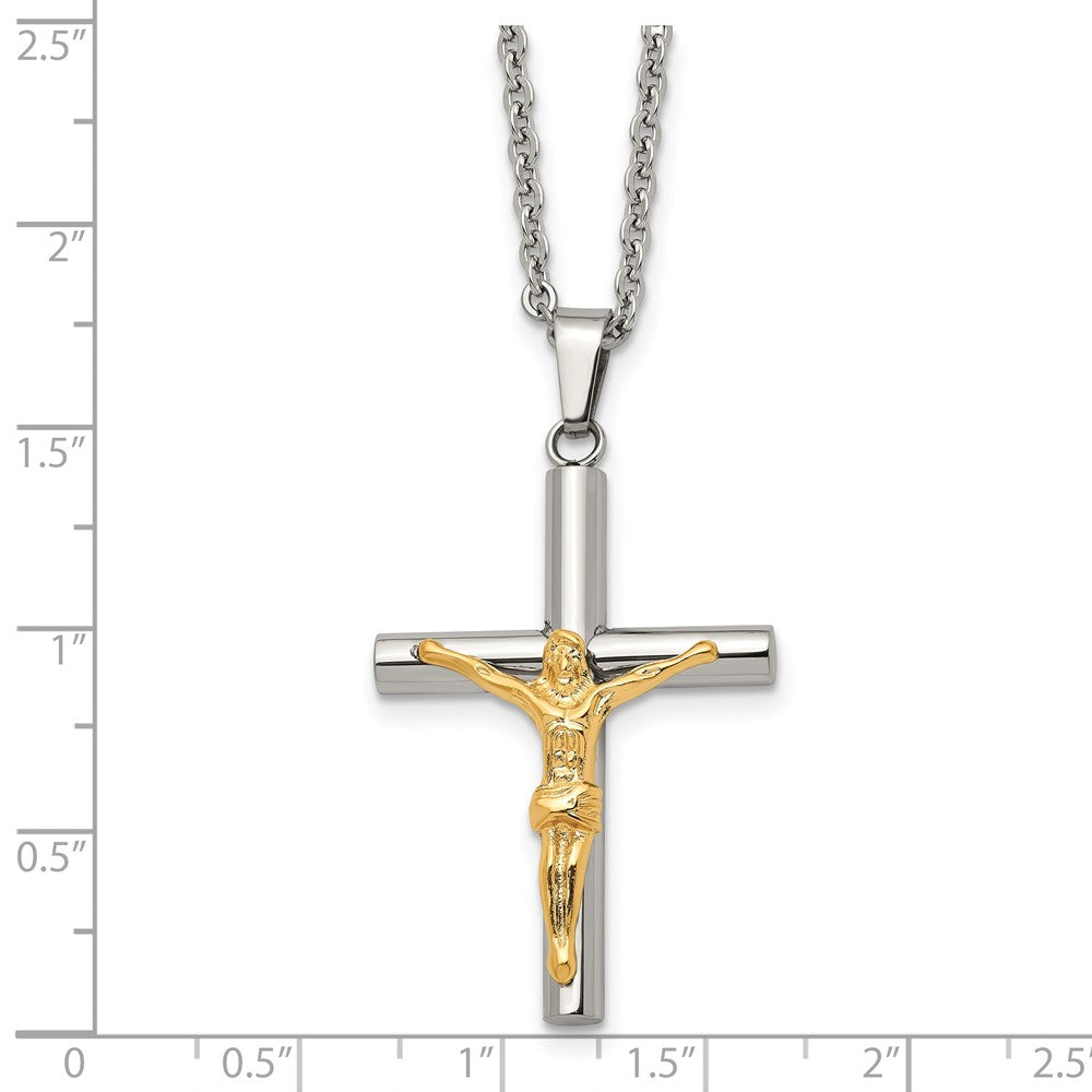 Alternate view of the Stainless Steel Gold Tone Plated Crucifix Tube Cross Necklace, 20 Inch by The Black Bow Jewelry Co.