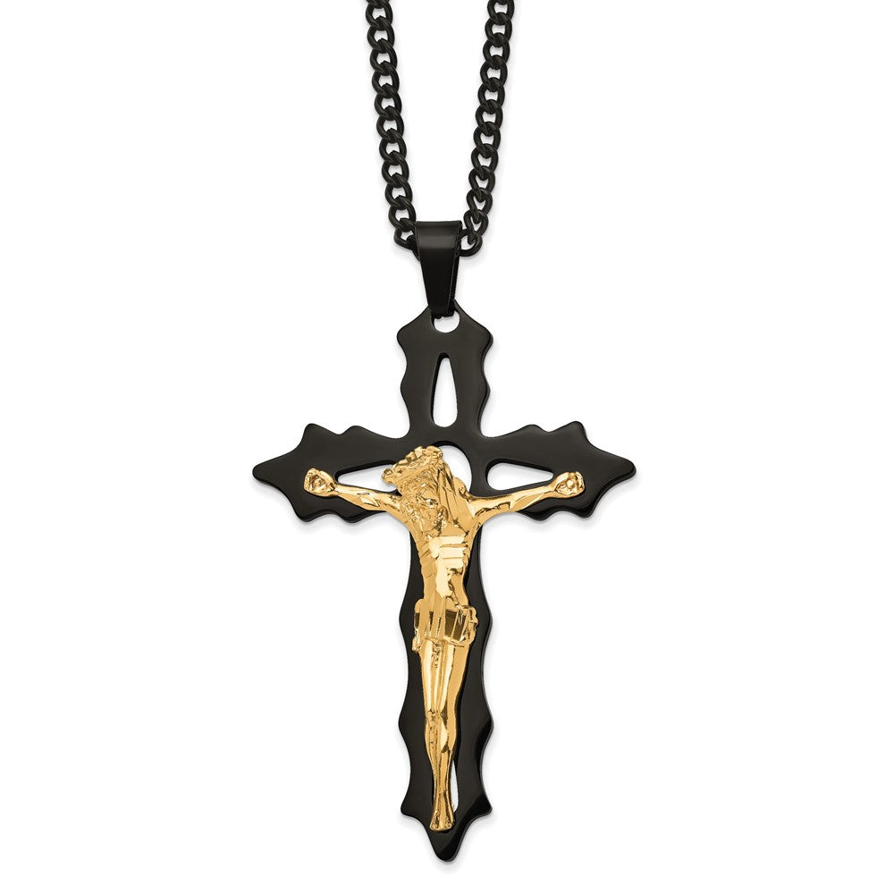 Stainless Steel Black & Gold Tone Plated XL Crucifix Necklace, 24 Inch, Item N23095 by The Black Bow Jewelry Co.