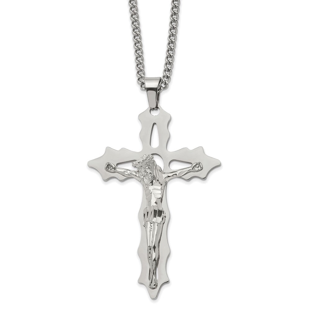 Men's Stainless Steel Polished XL Crucifix Necklace, 24 Inch, Item N23096 by The Black Bow Jewelry Co.
