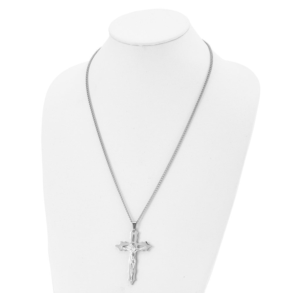 Alternate view of the Men's Stainless Steel Polished XL Crucifix Necklace, 24 Inch by The Black Bow Jewelry Co.