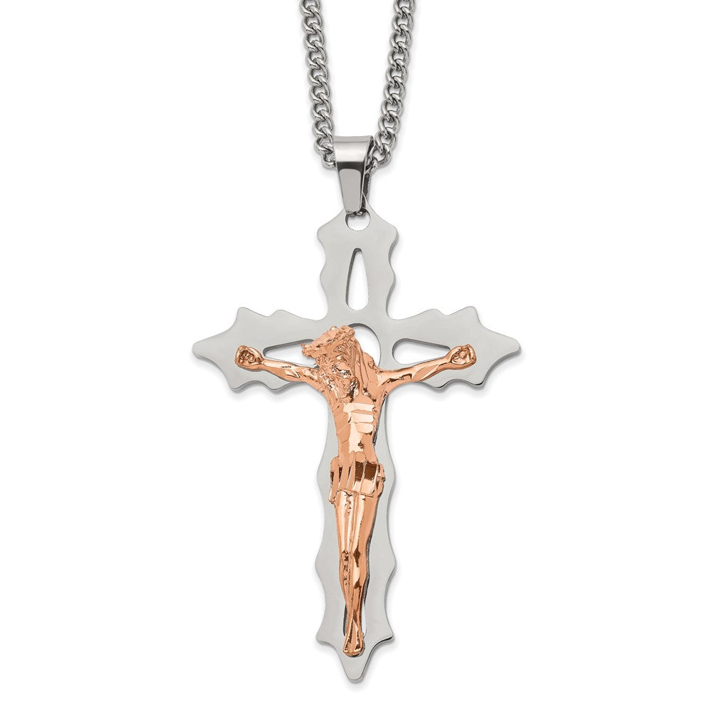 Stainless Steel Black & Rose Tone Plated XL Crucifix Necklace, 24 Inch, Item N23097 by The Black Bow Jewelry Co.