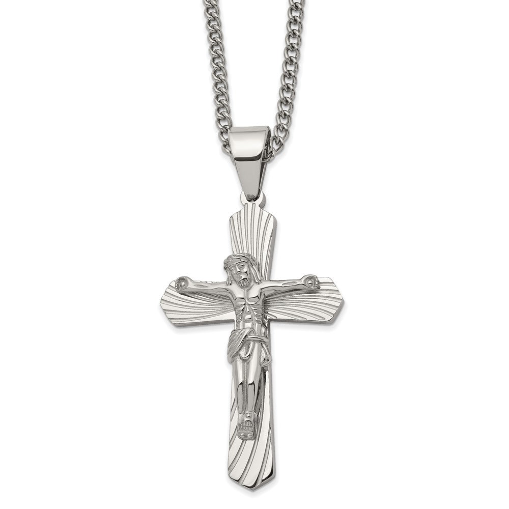 Men's Stainless Steel Large Crucifix Passion Cross Necklace, 24