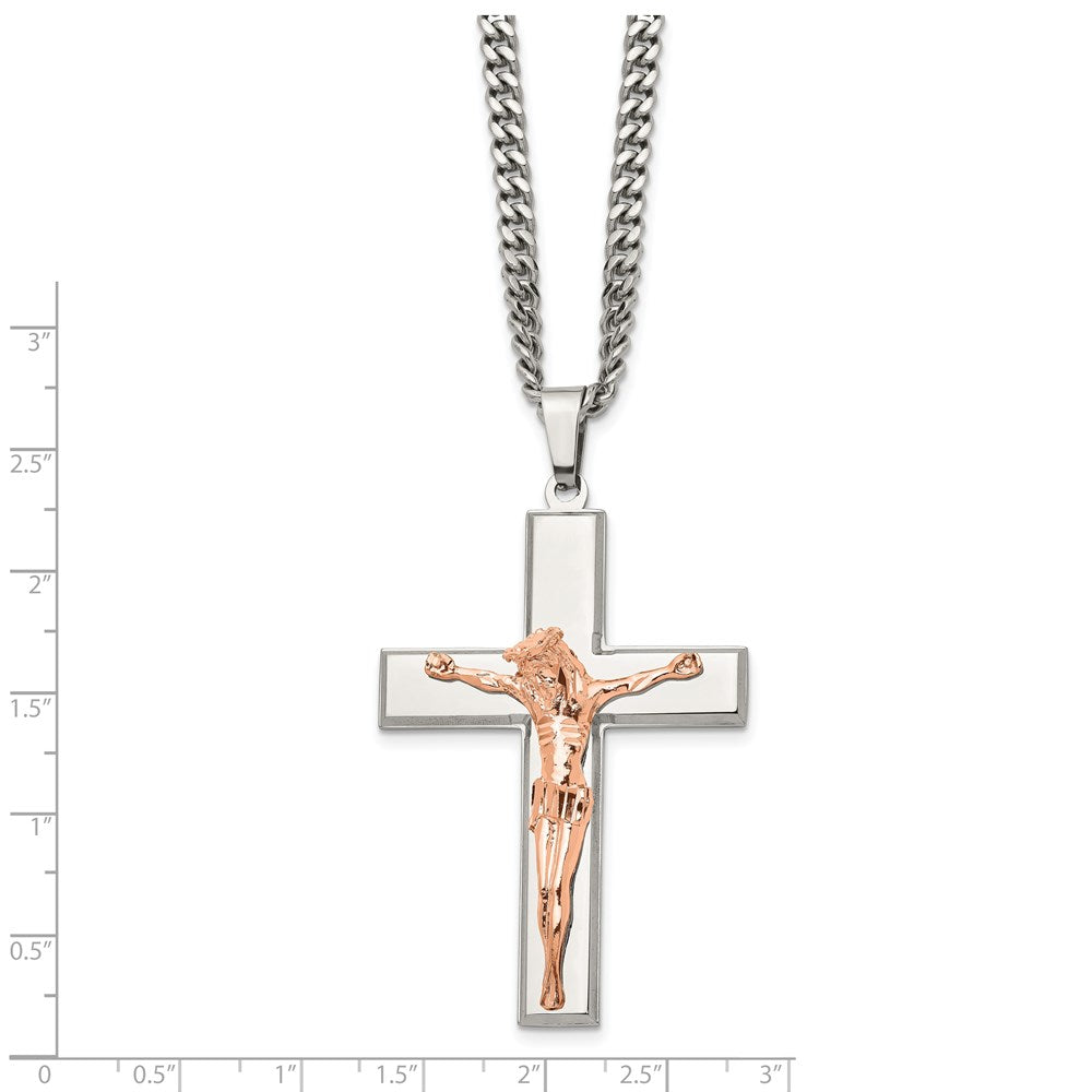 Alternate view of the Stainless Steel &amp; Rose Tone Plated Large Crucifix Necklace, 24 Inch by The Black Bow Jewelry Co.